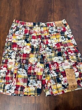 Plugg Mens Shorts Multicolor Hawaiian Board Pockets Belted Zip Cotton